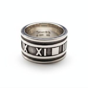 Tiffany & Co. Atlas 1995 Roman Numeral Ring In Sterling Silver In Wide Size 6.5